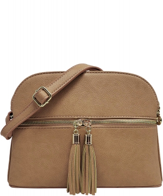 Zip Tassel Multi Compartment Crossbody Bag LP050 STONE
